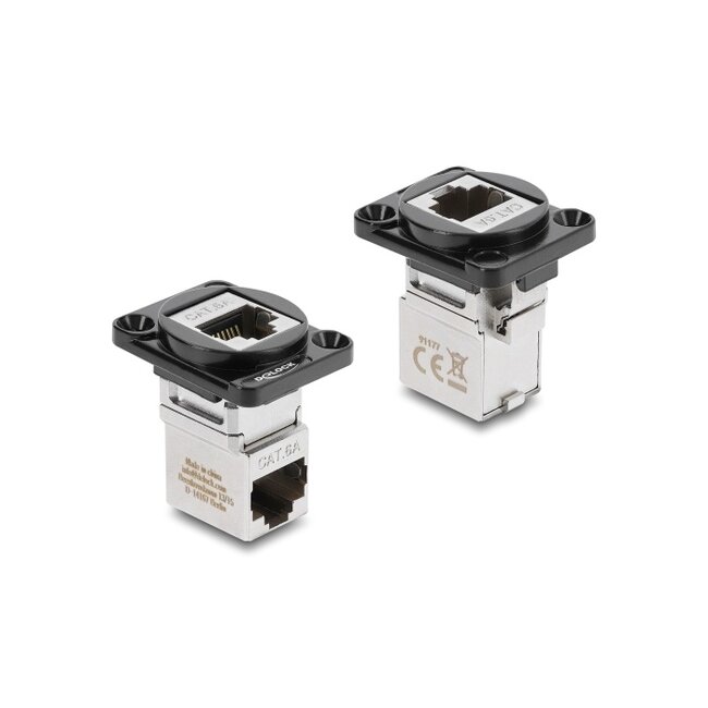 Delock D-Type Module RJ45 jack to jack 90° angled Cat.6A black / silver