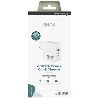 Sinox Sinox 100W GaN Multi Device Wall Charger USB-C + C + A  - PD -PPS-GAN  , White