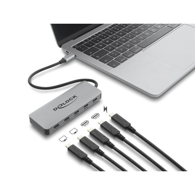 Delock 2 Port USB 10 Gbps Hub and 2 Port USB-C™ 4K with PD 3.0 100 Watt