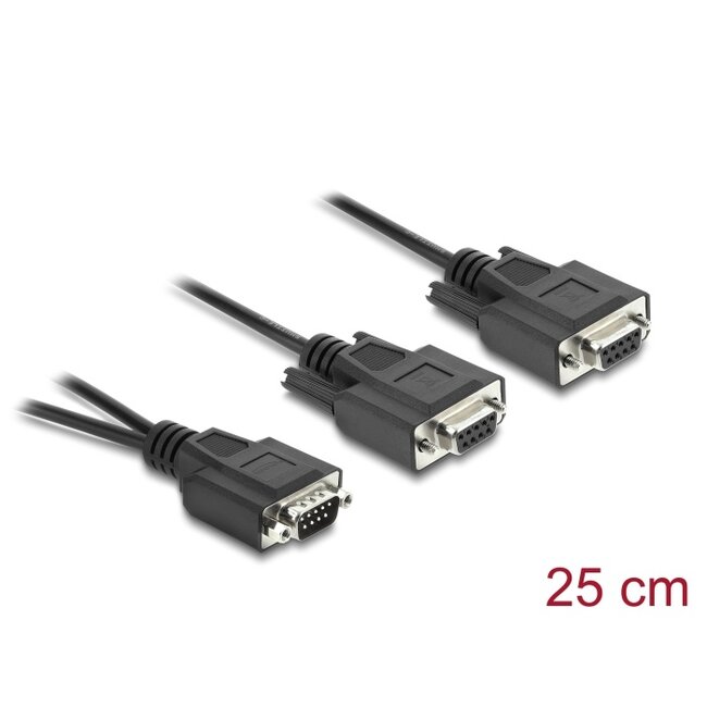 Delock Adapter Y Cable D-Sub9 1 x male with nuts to 2 x female with screws 25 cm