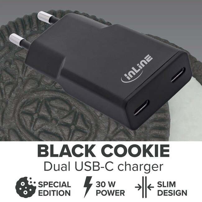 InLine USB lader | 2x USB-C PD | GaN | 30W | zwart