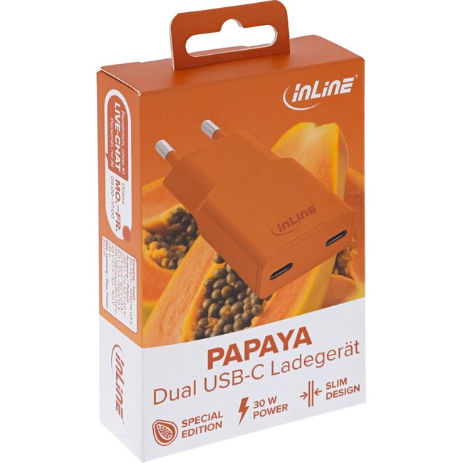 InLine USB lader | 2x USB-C PD | GaN | 30W | oranje