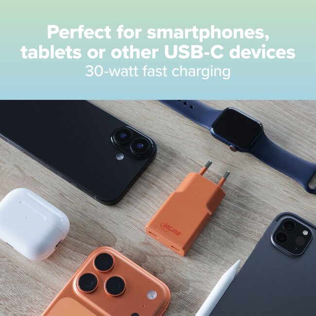 InLine USB lader | 2x USB-C PD | GaN | 30W | oranje