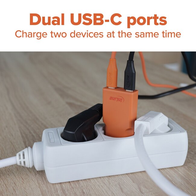 InLine USB lader | 2x USB-C PD | GaN | 30W | oranje