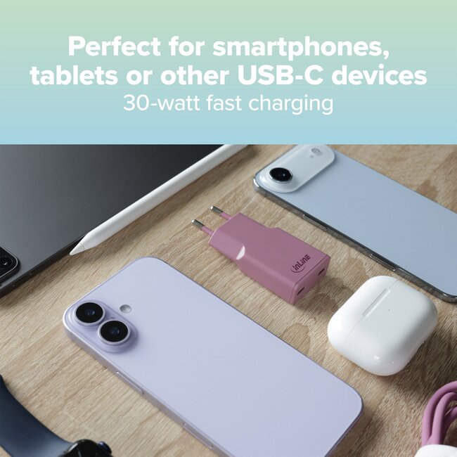 InLine USB lader | 2x USB-C PD | GaN | 30W | paars