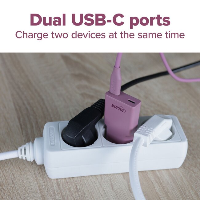 InLine USB lader | 2x USB-C PD | GaN | 30W | paars