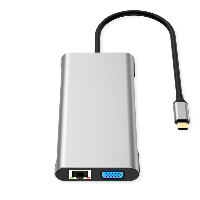 VALUE USB Type-C dockingstation, 2x HDMI (4K60 en 4K30), 1x DP 4K60, 1x VGA, 1x Gb Ethernet, 2x USB-C, 2x USB-A (3.2 Gen1 en USB 2.0), 1x Type-C PD