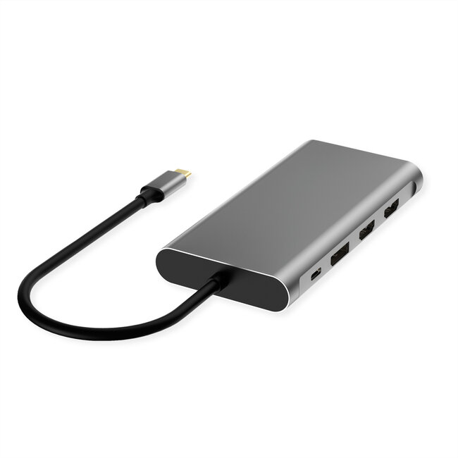 VALUE USB Type-C dockingstation, 2x HDMI (4K60 en 4K30), 1x DP 4K60, 1x VGA, 1x Gb Ethernet, 2x USB-C, 2x USB-A (3.2 Gen1 en USB 2.0), 1x Type-C PD
