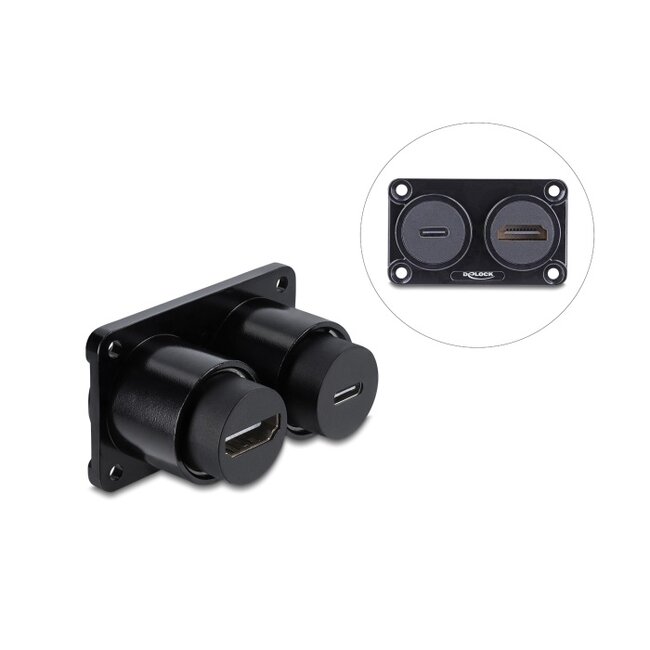 Delock Dual Built-in Socket USB 10 Gbps USB Type-C™ female PD 100 W female + HDMI female 4K black