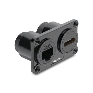 DeLOCK Delock Dual Built-in Socket RJ45 jack Cat.6 + HDMI female 4K black