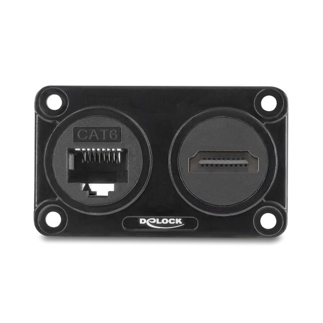 Delock Dual Built-in Socket RJ45 jack Cat.6 + HDMI female 4K black