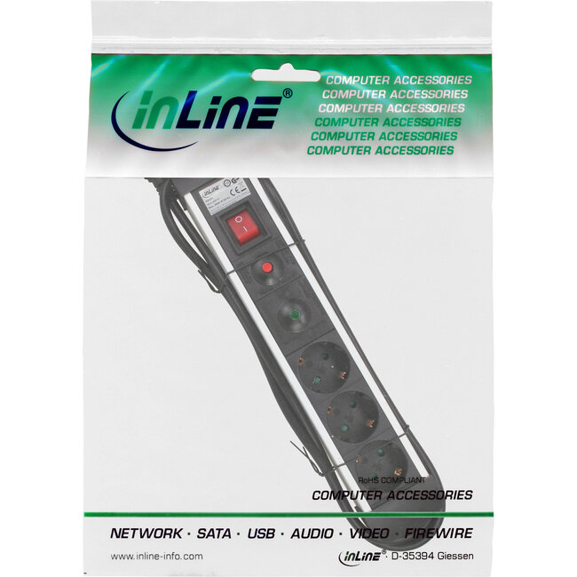 InLine® contactdoos aluminium, 3-voudig aardingscontact +oversp.+schakelaar,1,5m