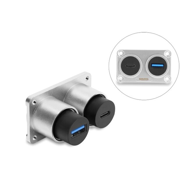 Delock Dual Built-in Socket USB 5 Gbps Type-A female + USB 10 Gbps USB Type-C™ PD 100 W female silver