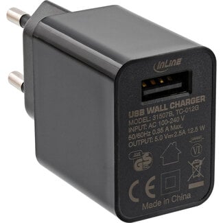 InLine InLine® USB-oplader enkel, voedingseenheid, 100-240V naar 5V/2,5A, zwart