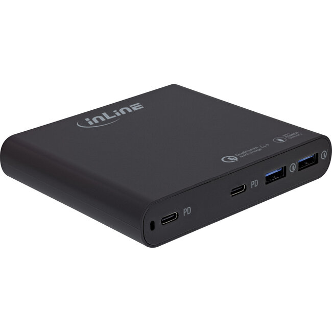InLine® USB-voeding, GaN-lader, 4-poorts, 2x USB-C + 2x USB-A, 120W, zwart