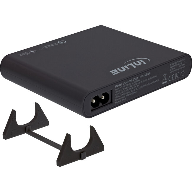 InLine® USB-voeding, GaN-lader, 4-poorts, 2x USB-C + 2x USB-A, 120W, zwart