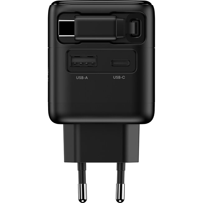 InLine® USB-voeding, 70W, GaN, USB-C PD + USB-A QC, kabel 60cm, zwart