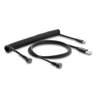 DeLOCK Delock Magnetic Coiled Cable USB 2.0 Type-A male to Pogo 4 pin male + USB Type-C™ male to Pogo 4 pin female set black 1.5 m