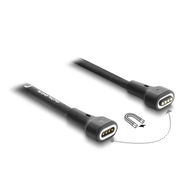 Delock Magnetic Coiled Cable USB 2.0 Type-A male to Pogo 4 pin male + USB Type-C™ male to Pogo 4 pin female set black 1.5 m