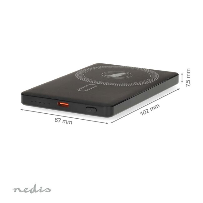 Nedis powerbank | draadloos laden + USB-C PD 20W | Qi + MagSafe | 5.000 mAh