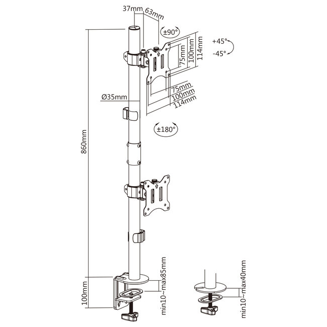 InLine® tafelbevestiging, voor 2x LCD/LED-scherm tot 81cm (32"), max. 9kg