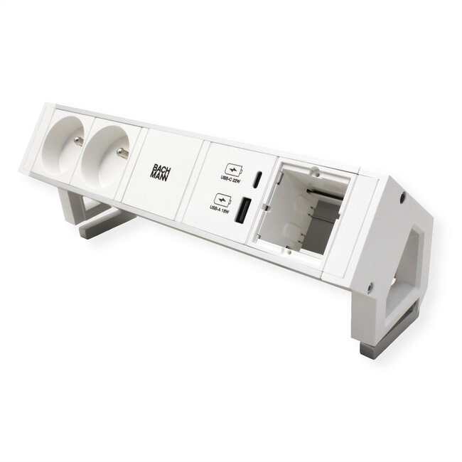 BACHMANN DESK2 ALU WIT 2xUTE 1xCM 1xUSB A/C 22W 0,2m GST18