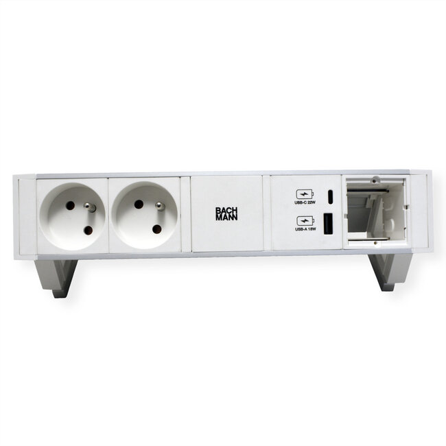 BACHMANN DESK2 ALU WIT 2xUTE 1xCM 1xUSB A/C 22W 0,2m GST18