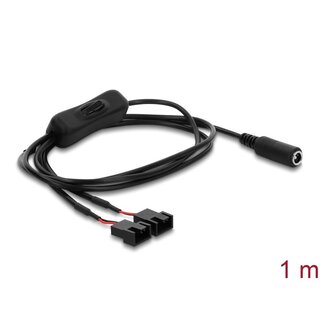 DeLOCK Delock Fan Cable DC female 5.5 x 2.1 mm to 2 x 4 pin fan connector male (2 pins connected) with switch 1 m