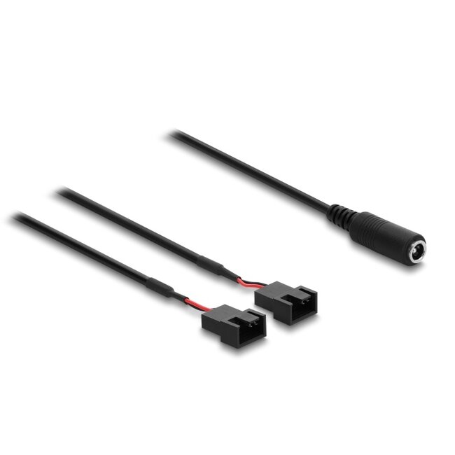 Delock Fan Cable DC female 5.5 x 2.1 mm to 2 x 4 pin fan connector male (2 pins connected) with switch 1 m