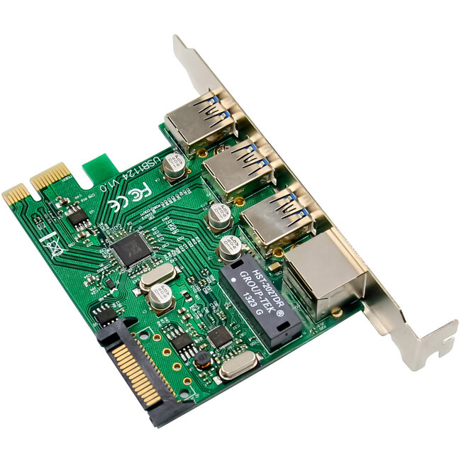InLine® Combo kaart Gigabit netwerk en USB 3.2 Gen.1, 1x RJ45, 3x USB-A, PCIe x1