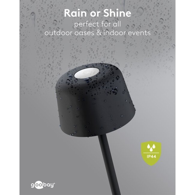 Goobay LED-tafellamp | 25 cm hoog | warm wit | dimbaar | oplaadbaar (USB-C) | zwart | IP44