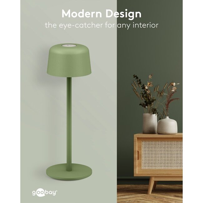 Goobay LED-tafellamp | 25 cm hoog | warm wit | dimbaar | oplaadbaar (USB-C) | groen | IP44