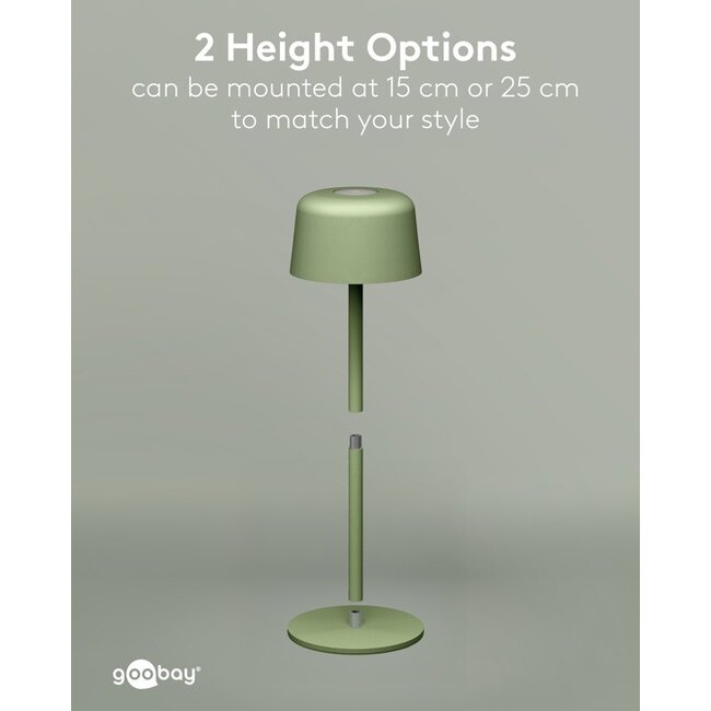 Goobay LED-tafellamp | 25 cm hoog | warm wit | dimbaar | oplaadbaar (USB-C) | groen | IP44