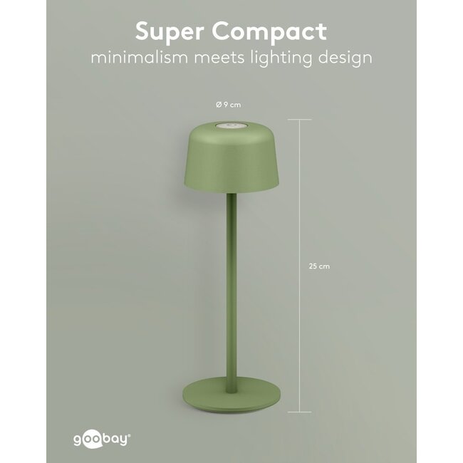 Goobay LED-tafellamp | 25 cm hoog | warm wit | dimbaar | oplaadbaar (USB-C) | groen | IP44