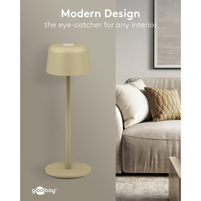 Goobay LED-tafellamp | 25 cm hoog | warm wit | dimbaar | oplaadbaar (USB-C) | beige | IP44