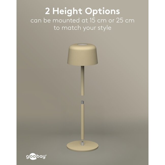 Goobay LED-tafellamp | 25 cm hoog | warm wit | dimbaar | oplaadbaar (USB-C) | beige | IP44