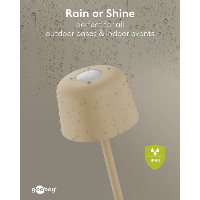 Goobay LED-tafellamp | 25 cm hoog | warm wit | dimbaar | oplaadbaar (USB-C) | beige | IP44