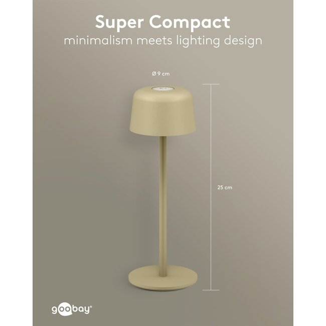 Goobay LED-tafellamp | 25 cm hoog | warm wit | dimbaar | oplaadbaar (USB-C) | beige | IP44