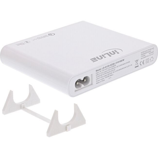 InLine® USB-voeding, GaN-lader, 4-poorts, 2x USB-C + 2x USB-A, 120W, wit