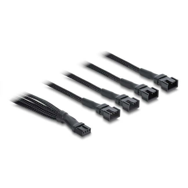 Delock Fan Cable Splitter 1 x 4 pin PWM female to male + 3 x 4 pin (3 pins connected) male with braided jacket 40 cm black