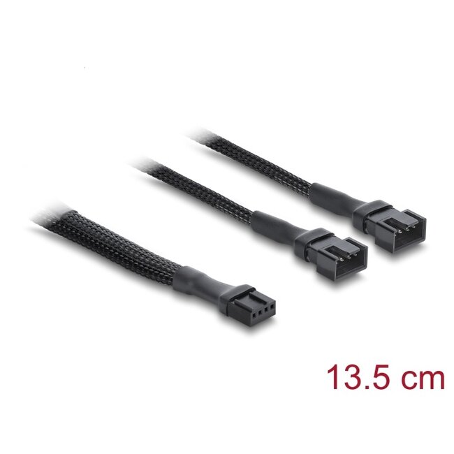 Delock Y-Fan Cable 1 x 4 pin PWM female to 2 x 4 pin PWM male with braided jacket 13.5 cm black