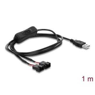 DeLOCK Delock Fan Cable USB Type-A male to 2 x 4 pin fan connector male (2 pins connected) with switch 1 m