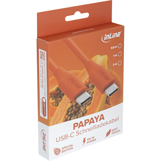InLine® USB 2.0-kabel, USB-C-snelladingskabel 100 W, Papaya/oranje 2m