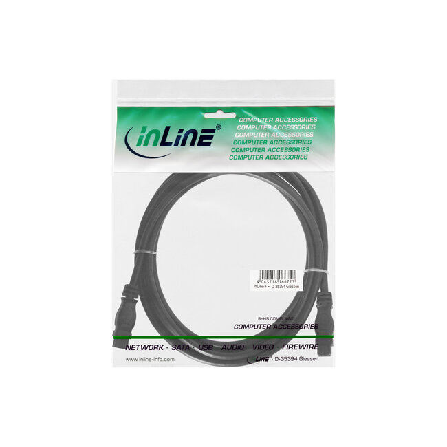 InLine® FireWire-kabel, IEEE1394 9-pin male / male, zwart, 1,8m