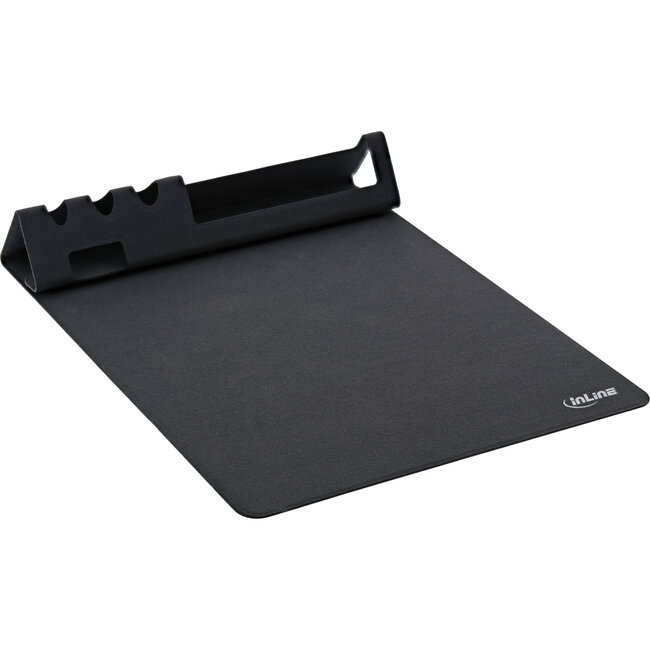 InLine® Multifunctionele muismat met houder voor GSM en pen, zwart, opvouwbaar