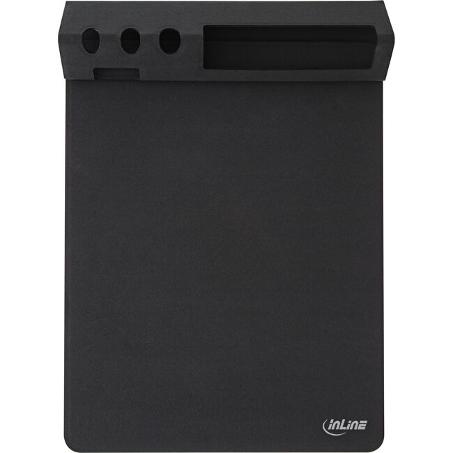 InLine® Multifunctionele muismat met houder voor GSM en pen, zwart, opvouwbaar