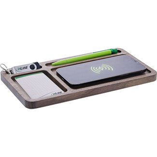 InLine InLine® WoodCharge-Organiser met geïntegreerd Qi-oplaadoppervlak van walnoothout