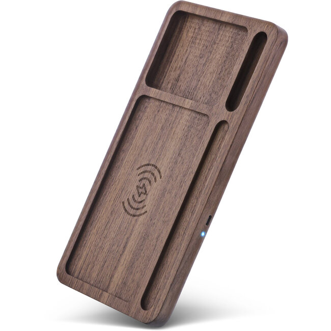 InLine® WoodCharge-Organiser met geïntegreerd Qi-oplaadoppervlak van walnoothout