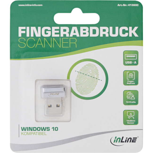 InLine® USB-vingerafdrukscanner, Windows Hello, USB-A