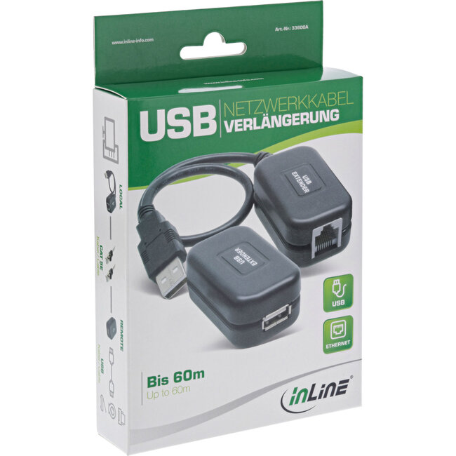 InLine® USB-uitbreiding, tot 60 m via RJ45 Cat. 5e netwerkkabel